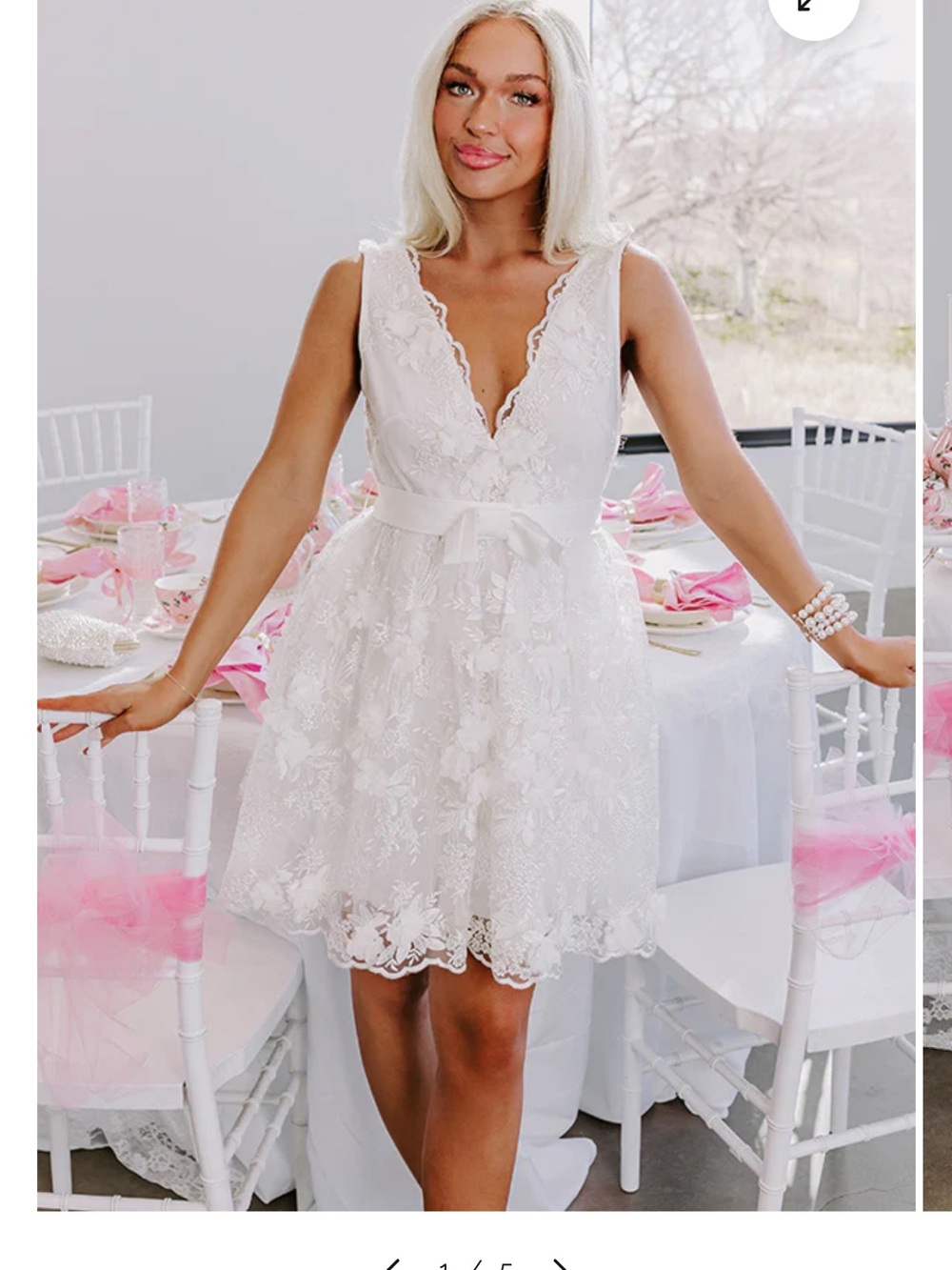 Impressions White Floral Lace V-Neck Mini Dress